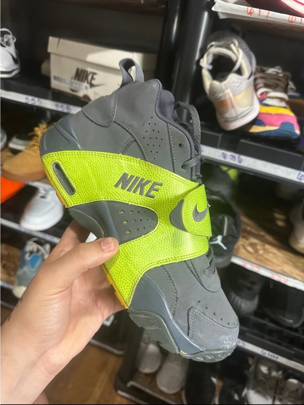 Nike Gray and Neon Green High-Top Sneakers